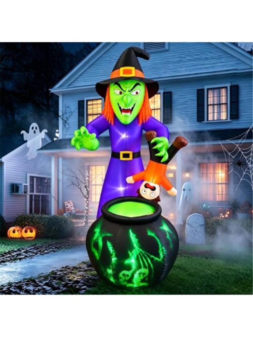 SEASONBLOW 6 FT Halloween Inflatables Witch with Child Outdoor Decorations